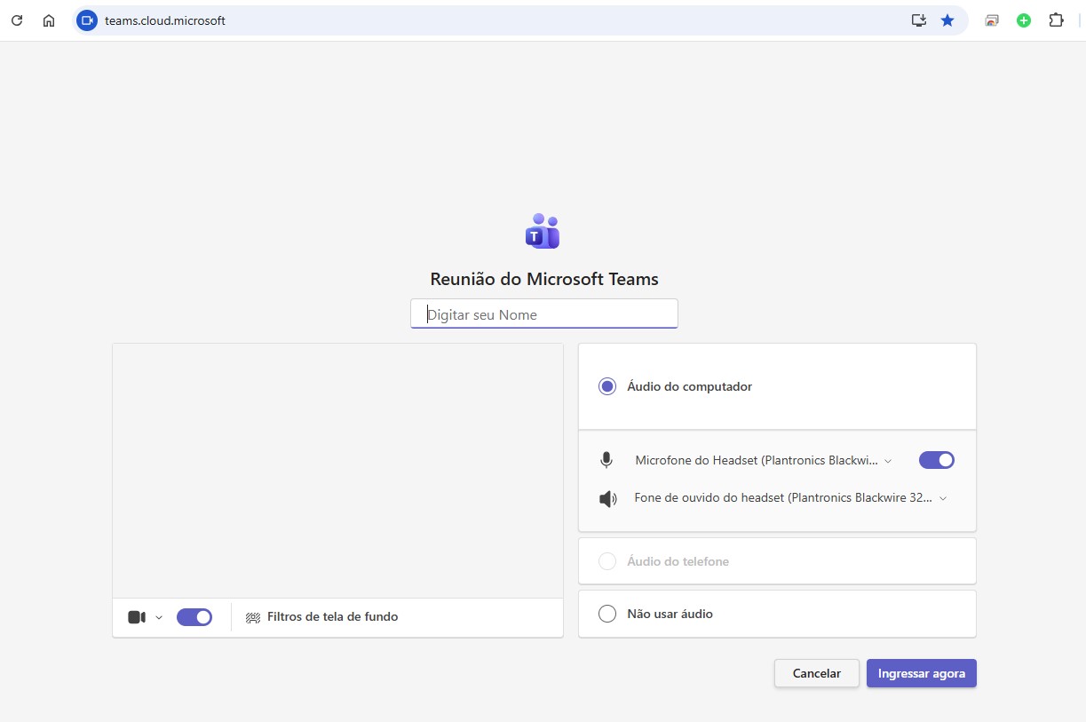 Fig. 8 — Tela de entrada do Microsoft Teams, com identificação do participante.