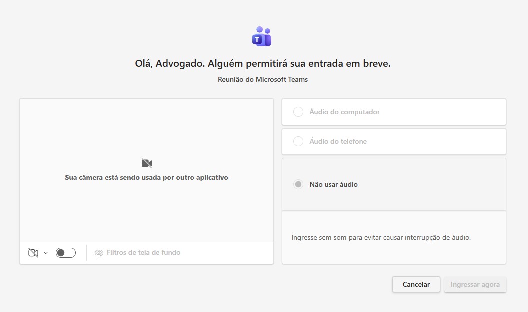 Fig. 9 — Sala de espera do Microsoft Teams, aguardando autorização de entrada.
