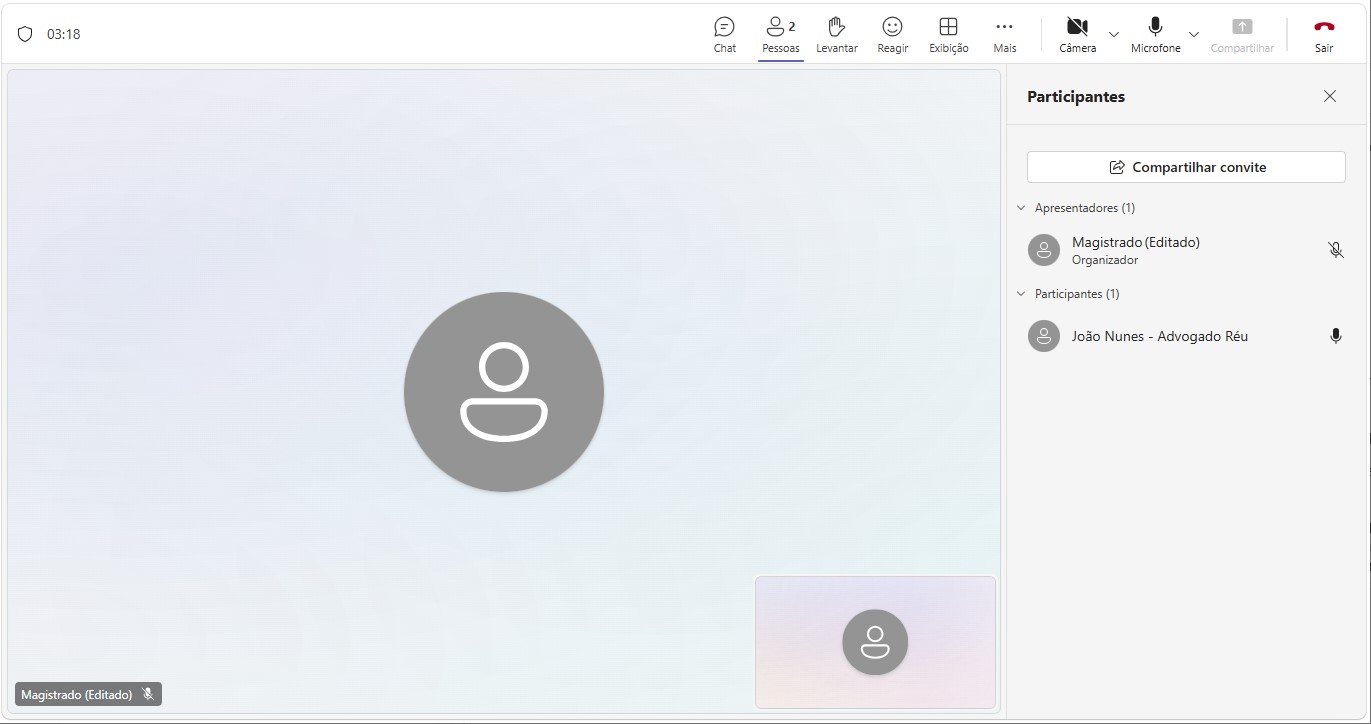 Fig. 10 — Sala de audiência do Microsoft Teams com a lista de participantes.