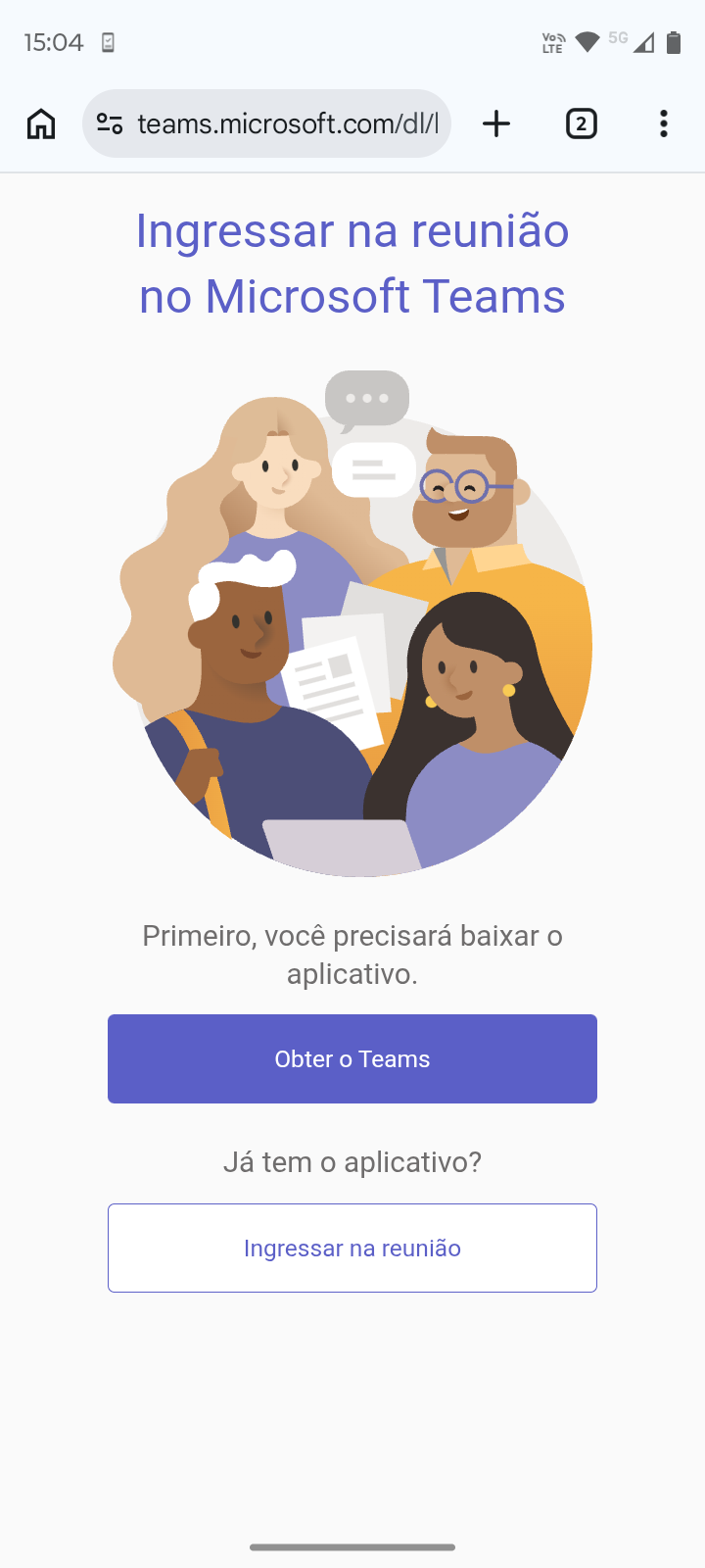 Fig. 15 — Tela inicial solicitando o download do aplicativo Microsoft Teams (Android).