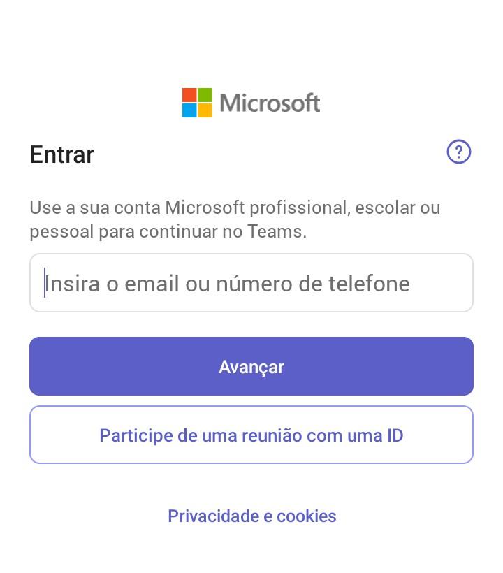 Fig. 20 — Tela de login da Microsoft, que pode ser ignorada para acesso à audiência.