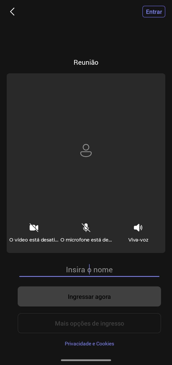 Fig. 21 — Tela de entrada do Microsoft Teams, com identificação do participante (Android).