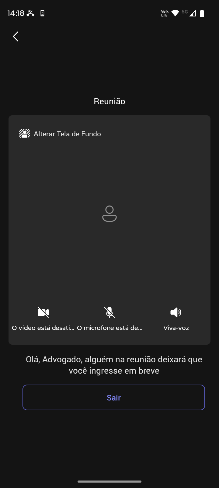 Fig. 22 — Sala de espera do Microsoft Teams, aguardando autorização de entrada (Android).