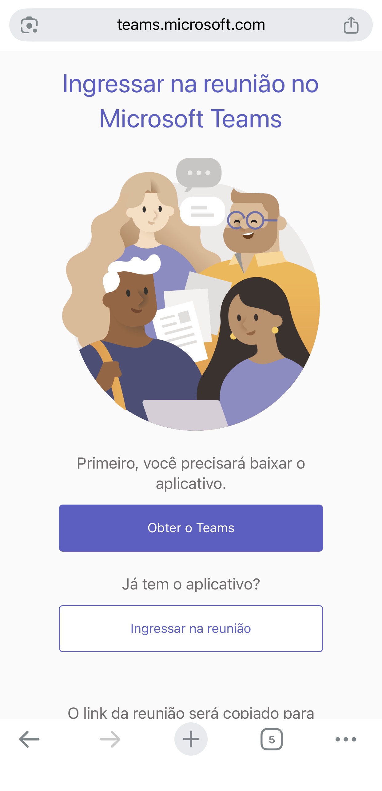 Fig. 24 — Tela inicial solicitando o download do aplicativo Microsoft Teams (iOS).