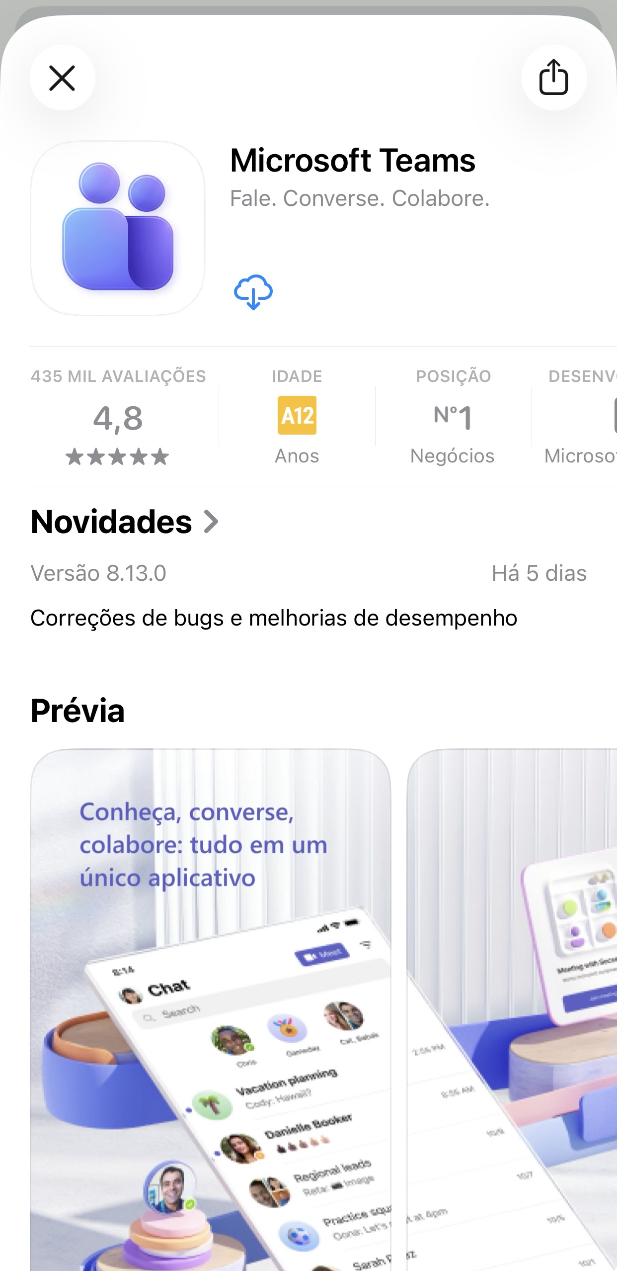 Fig. 25 — Página do Microsoft Teams na App Store, com o ícone de download.