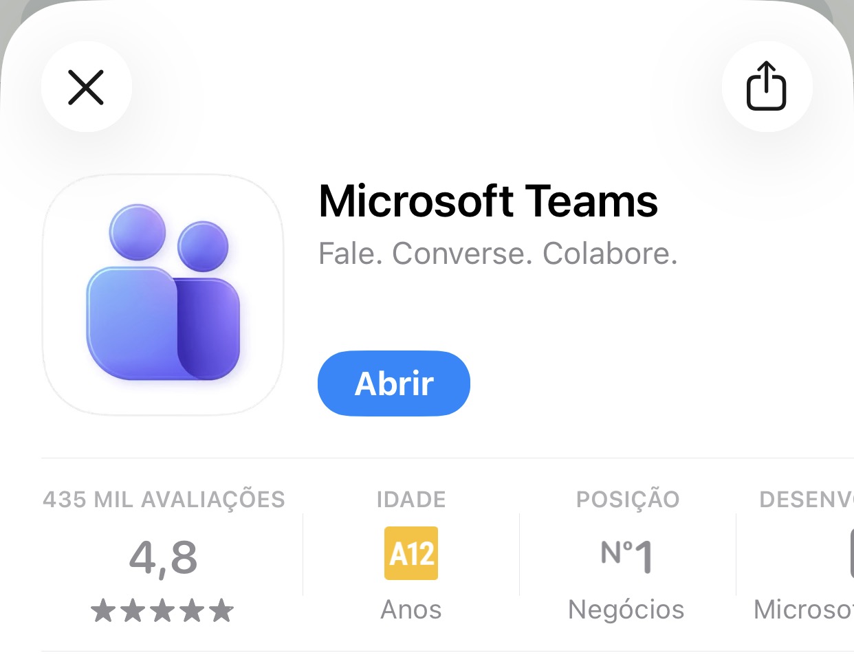 Fig. 26 — Botão Abrir exibido após a conclusão da instalação (iOS).