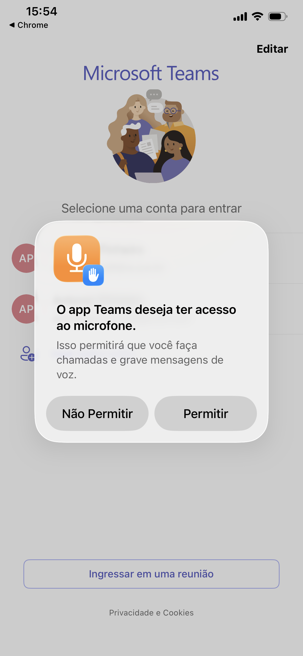 Fig. 27 — Permissão de acesso ao microfone solicitada pelo Teams (iOS).