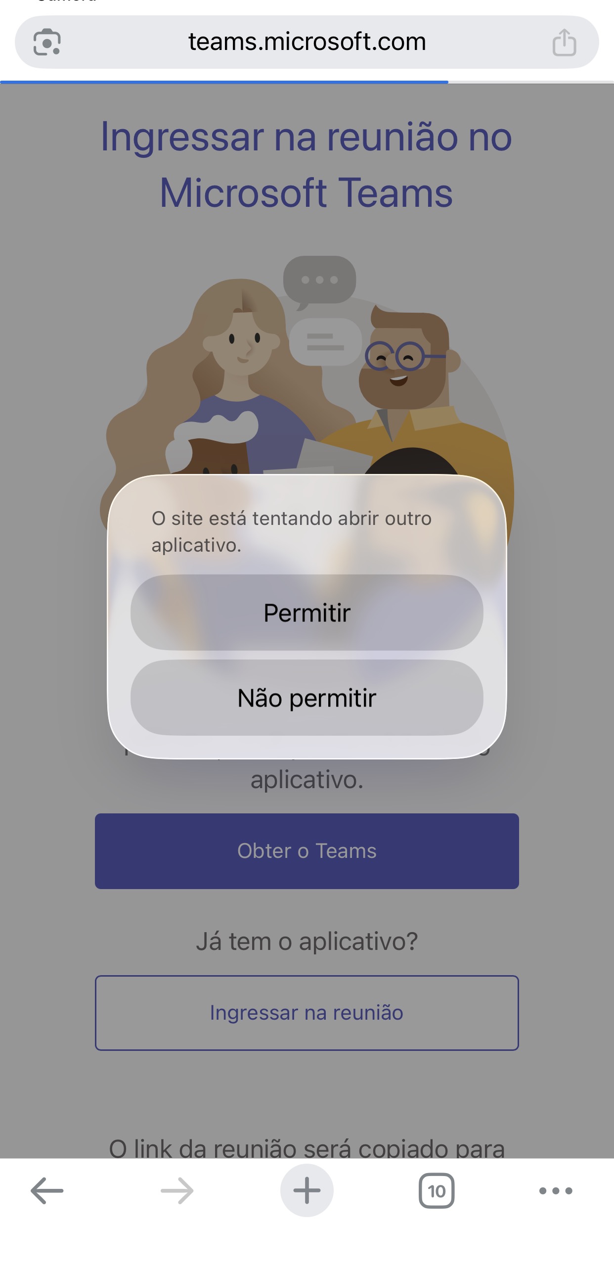 Fig. 28 — Confirmação do navegador para abrir o aplicativo Microsoft Teams (iOS).