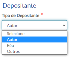 Menu para seleção do tipo de depositante